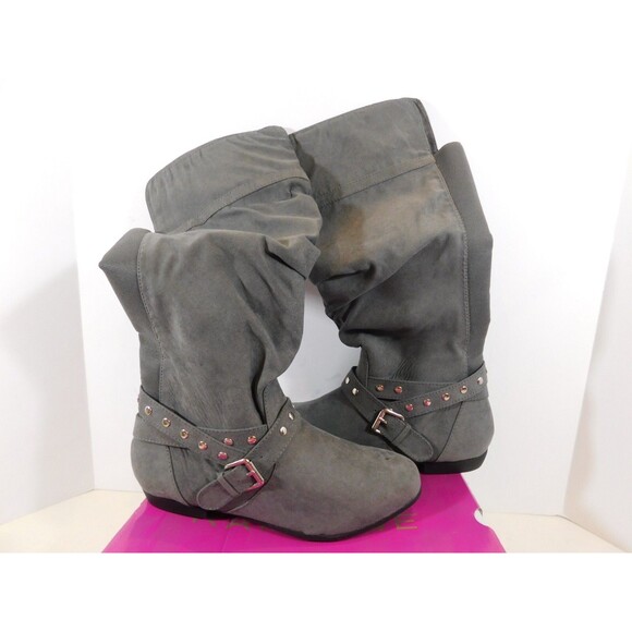 NEW Rampage Studded Harness Stretch Back Over the Knee Boots 7.5 M Grey Micro - Picture 1 of 6